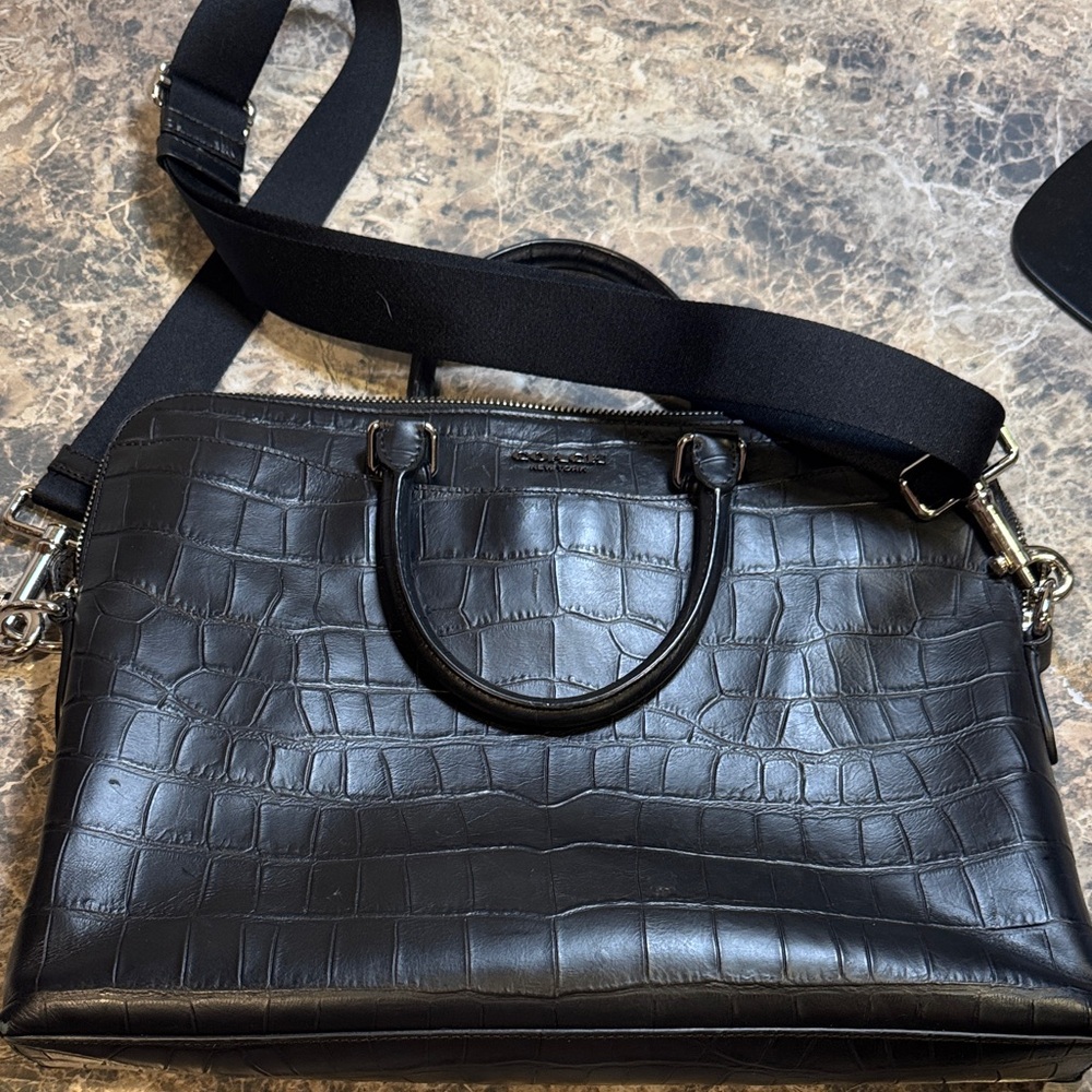 Black Crocodile-Embossed Leather Bag